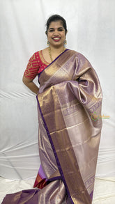 Vriksham Lavender With Purple-Gold Full Brocade Work Kanchi Silk Saree-VS4777
